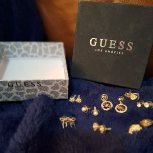 8 Pairs Guess gold, pearl and faux diamond stud earrings